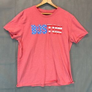Leisure Lounge T-Shirt Men XL Red Cotton Boston USA Flag Graphic Casual Tee